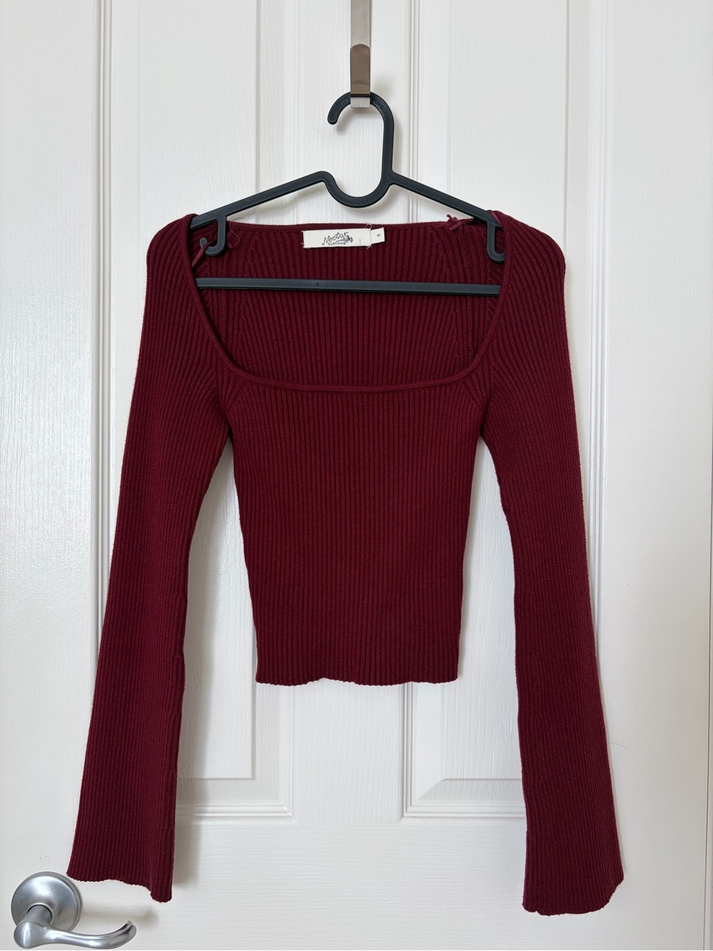 Brand New Long-Sleeve Ribbed Square-Neck Top — Burgundy